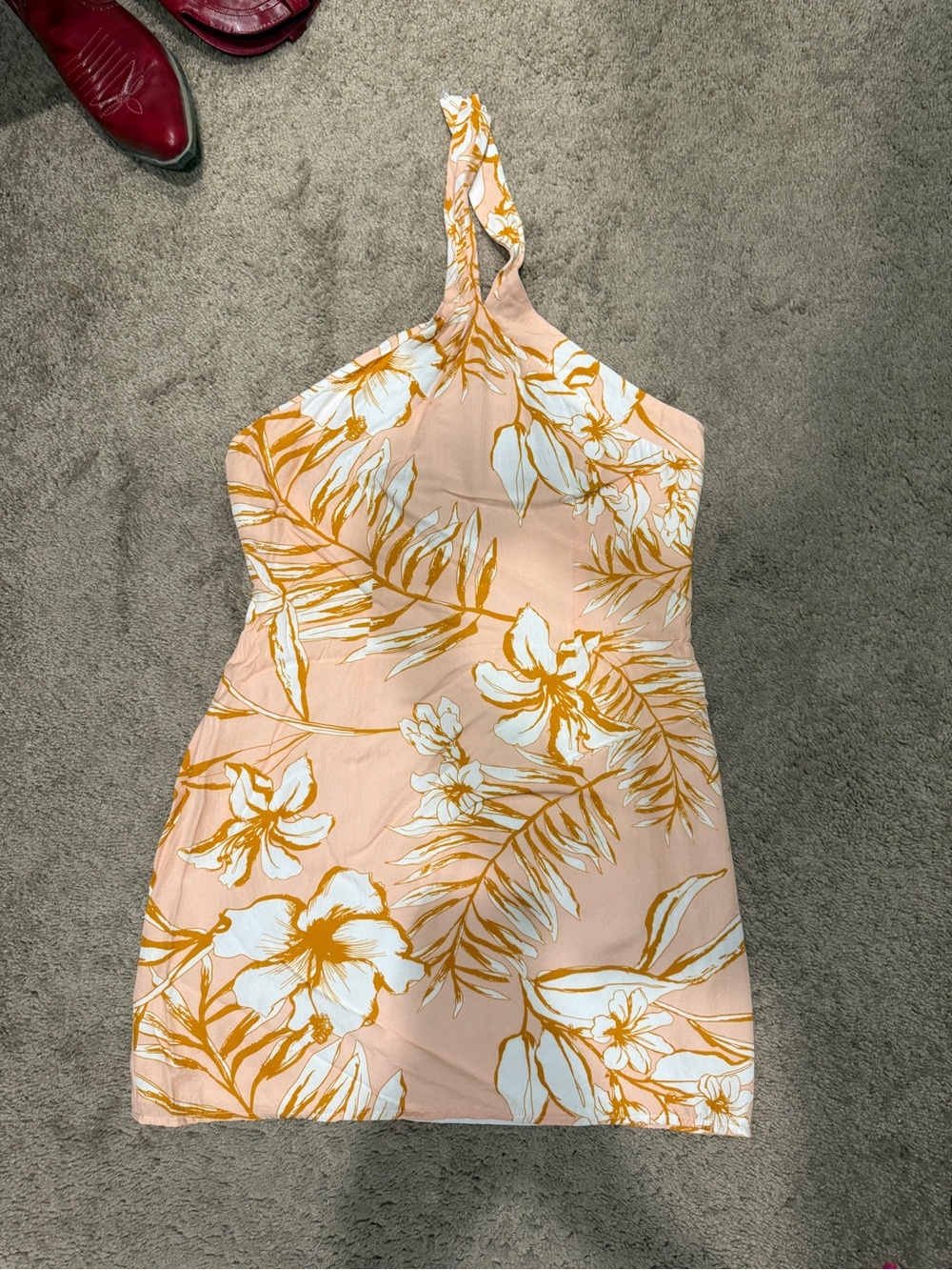 One-Shoulder Floral Mini Dress in Peach & Mustard